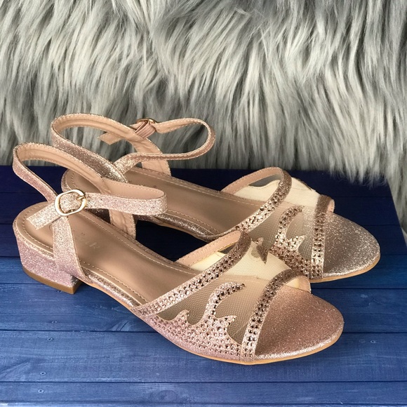 Rose Gold Girls Chunky Heels - Picture 2 of 6